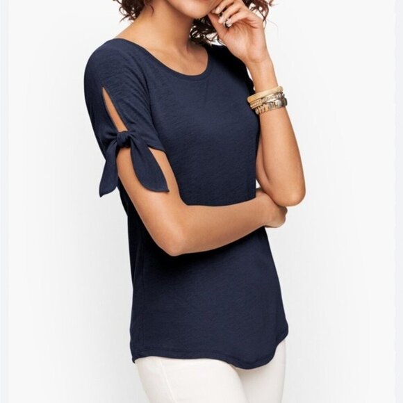 14th & Union Black Slit Sleeve Bow Blouse XL NWT Elegant Office Chic - Picture 1 of 9